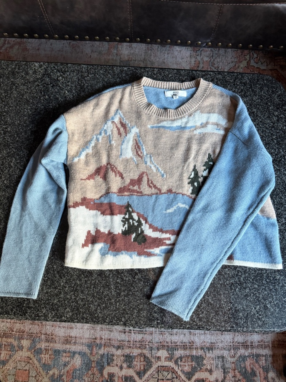 Women’s Scenic Crewneck Sweater in Light Blue & Cream